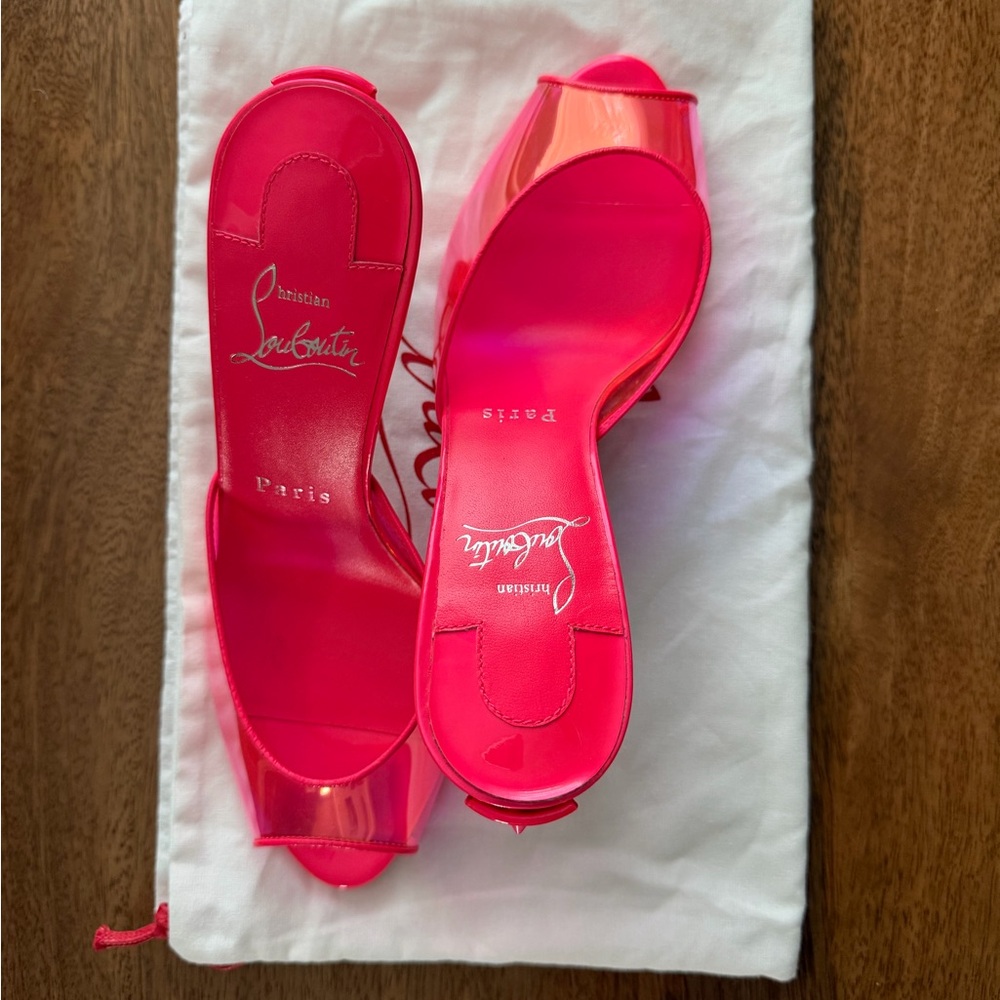 Christian Louboutin Neon Pink Stiletto Heels with studs - Picture 2 of 4